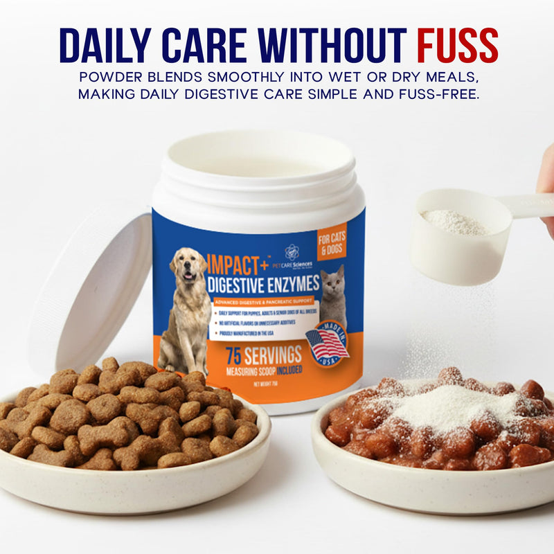 Pancreatic Digestive Enzymes for Dogs and Cats - Pre and Probiotics for Dogs - nzymes for Dogs and Cat - Suitable for Digestion, Diarrhea Issues - Made in USA by PCS (Powder, 75 Servings) Digestive Enzymes Powder