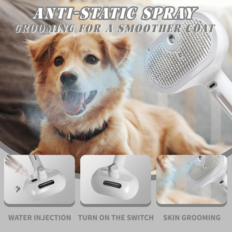 QOQ Self-Cleaning Spray Cat Brush for Shedding, Removes Static Flying Hair, and Works Wonders for Both Long and Short-Haired Pets 2 In 1 Cleaning Brush for Cats And Dogs Grooming (white) white - BeesActive Australia