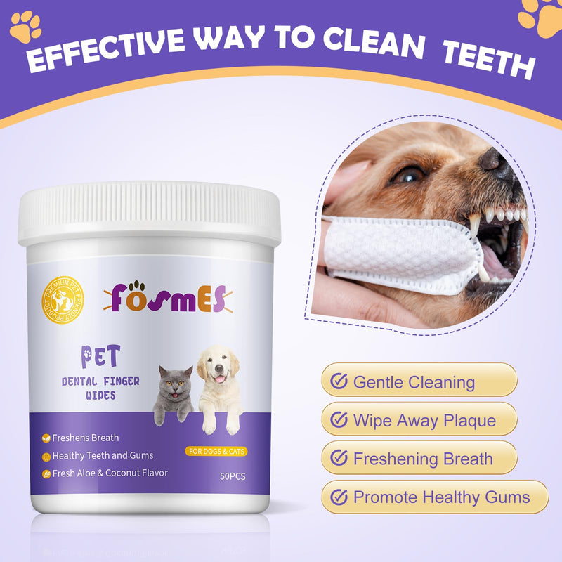 Teeth Cleaning Finger Wipes for Dogs & Cats, Reduces Tartar & Freshens Breath Dental Wipes，Natural Mild Ingredients,Disposable Dog Teeth Cleaning Wipes,50PCS