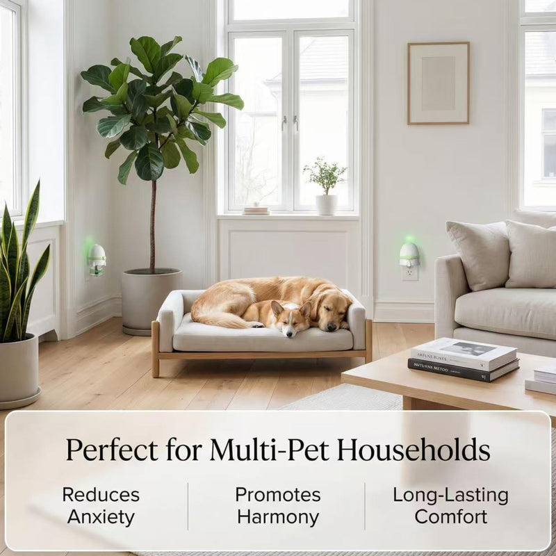 Dog Calming Pheromone Diffuser Kit, Pet Diffuser for Stress Support, Reduces Stress and Promotes Relaxed Behavior, 2 Plug-in & 4 Packs Refill, 120 Day Supply (Non-Toxic, Safe & Inedible), with Light 6 packs - Rocket Diffuser