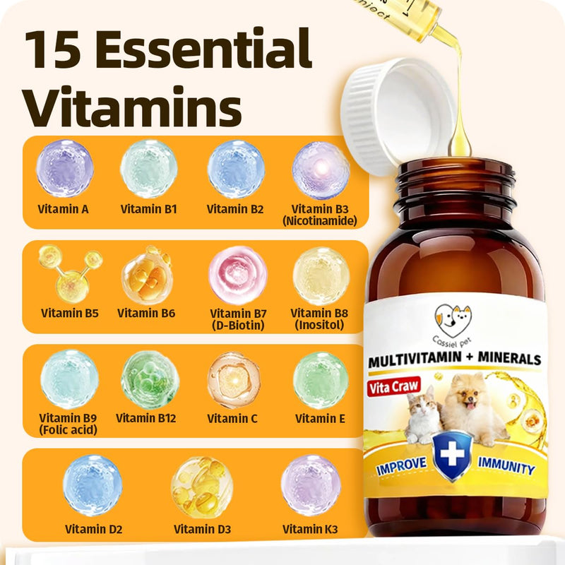 Multivitamins Supplement for UTIs & Allergy Relief, Skin & Coat Care, Hip & Joint Supplement, Immunity Boosting & Digestive Aid for Dogs & Cats 2.03 Fl Oz (1 Bottle) 1 Bottle