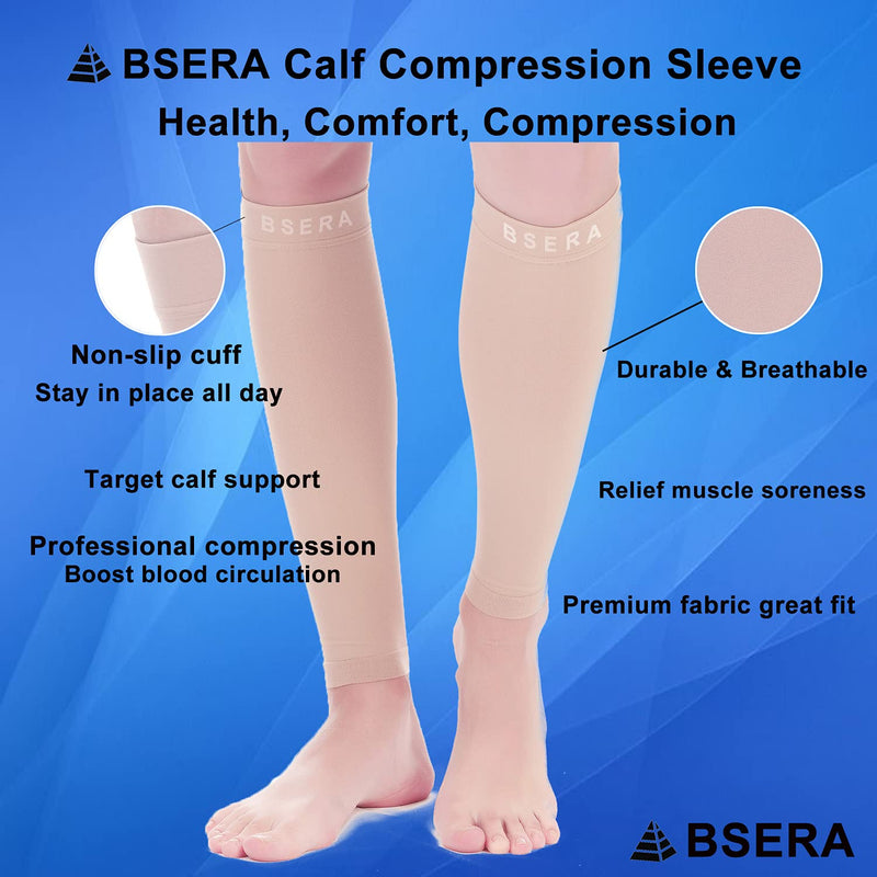BSERA Calf Compression Sleeve Women, 2 Pairs 15-20mmHg Calf Support Footless Compression Socks Stockings for Shin Splints, Varicose Veins, Recovery (Nude/Skin, X-Large) Skin/Nude 2 Pairs X-Large (Calf 18"-19.5") - BeesActive Australia