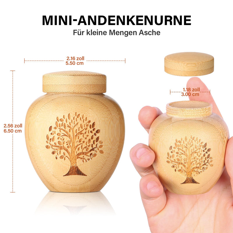 Small urn for human ashes made of bamboo, mini urn for human ashes with engraved tree of life pattern, mini keepsake urn for the ashes of pets (tree of life, 1 piece) tree of life, 1 piece - BeesActive Australia
