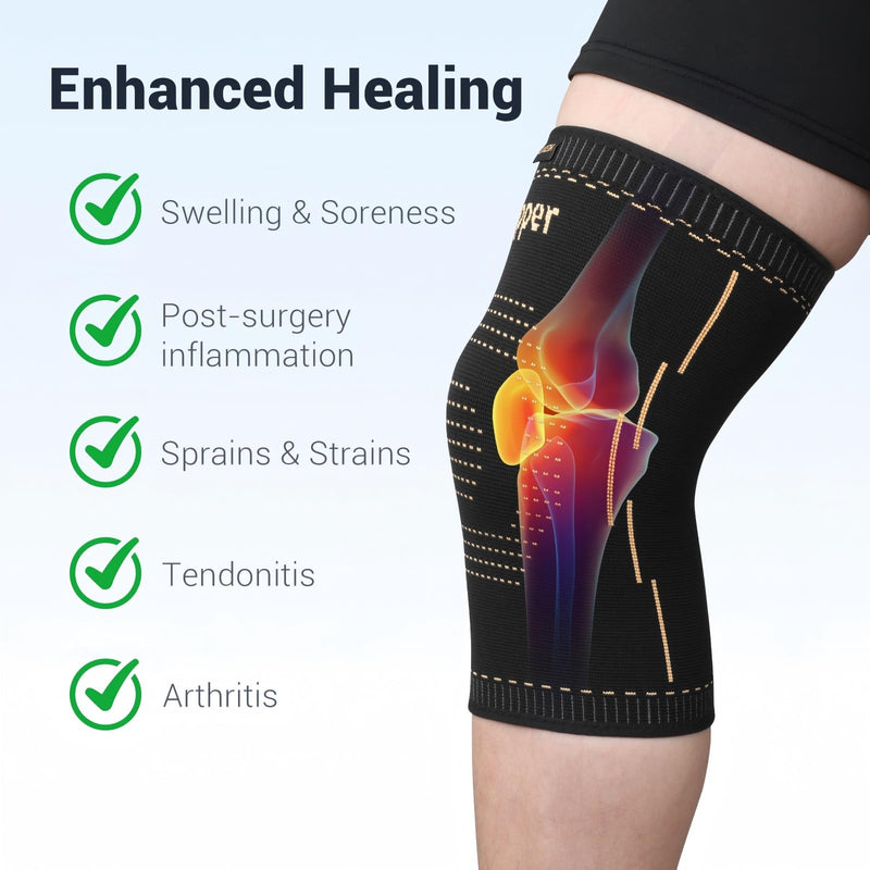 Copper Knee Braces for Men & Women – Knee Compression Sleeves for Pain Relief, Arthritis, Sports and Recovery Medium Black & Gold - BeesActive Australia