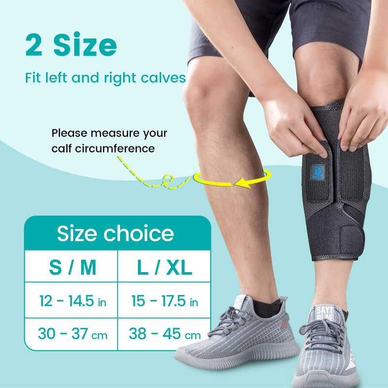 Calf Brace Compression Sleeve for Torn Calf Muscle fit Men & Women, Innovative 2 Layer Elastic Bandage for Legs adds Extra Pressure for Strain, Swelling, Cramps, Varicose Vein -S/M Black S/M