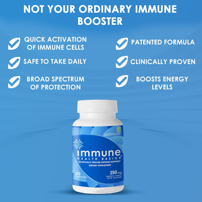 Ultra Strength Immunity - Clinically Proven Immune Support - Wellmune Highly Purified Beta Glucan - Gluten-Free, Non-allergenic, Non-GMO and Vegan Capsules - 60 Capsules, 250 mg 250mg - 60 Capsules
