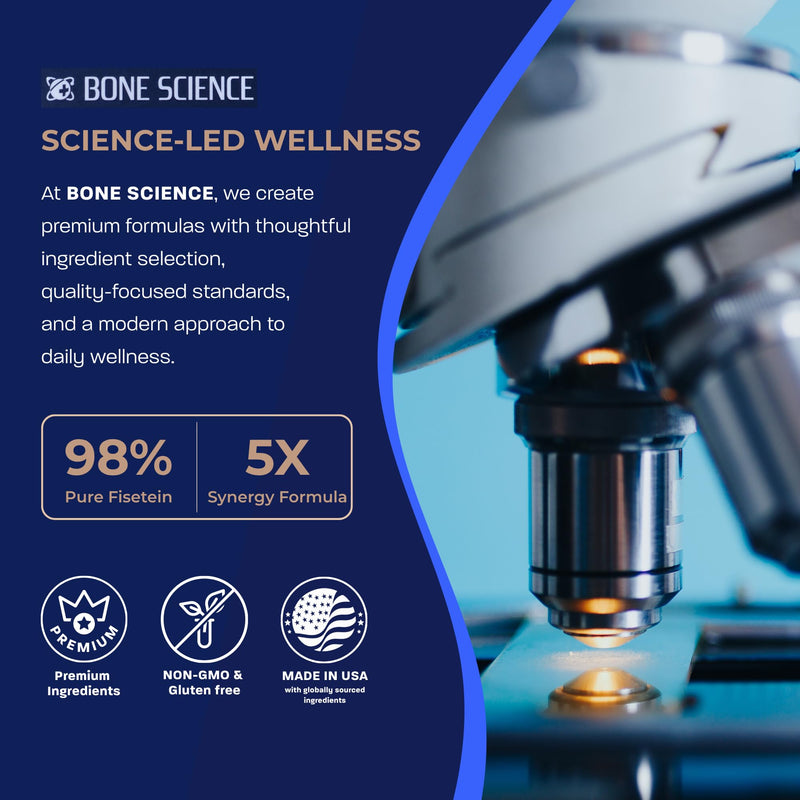 BONE SCIENCE Prime Fisetin 98% Flavonoid Complex, BioPerine, 60 Capsules | With chamomile extract, trans-pterostilbene and phosphatidylcholine in a comprehensive plant-based flavonoid support formula