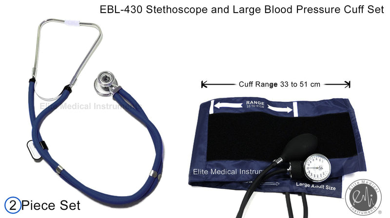 EMI EBL-430 Navy Sprague Stethoscope and Large Adult Cuff (See Large Cuff Size: 33 cm to 51 cm | 13 inch to 20 inch) Aneroid Sphygmomanometer Manual Blood Pressure Set Large Adult Cuff Set - Navy