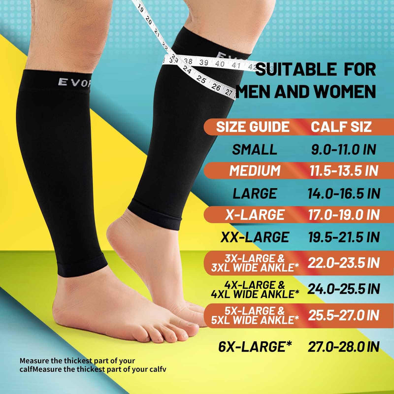 20-30mmHg 1 Pair Calf Compression Sleeve Men and Women Wide Brace for Leg Support Shin Splint Pain Relief Black 3X-Large - BeesActive Australia
