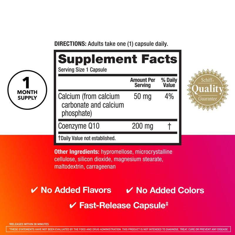 MegaRed Advanced CoQ10 200mg, Heart Health & Cellular Energy, 30ct | Power Antioxidant, Protects Against Free Radicals, No Added Color or Sugar, Fast releasing capsules, Coenzyme Q10, Calcium 30 Count (Pack of 1)