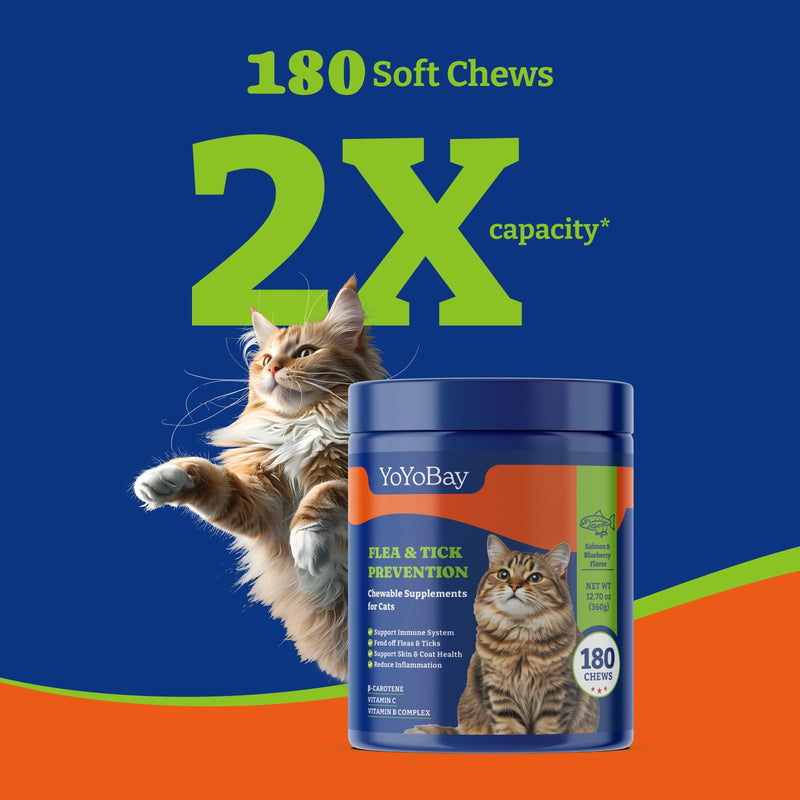 Flea and Tick Prevention for Cats Chewable - 180 Soft Chews, Salmon & Blueberry Flavor - Cats Flea and Tick Treatment Chewable, Natural Defense - Cats Immune Support Supplement 180 Chews - BeesActive Australia