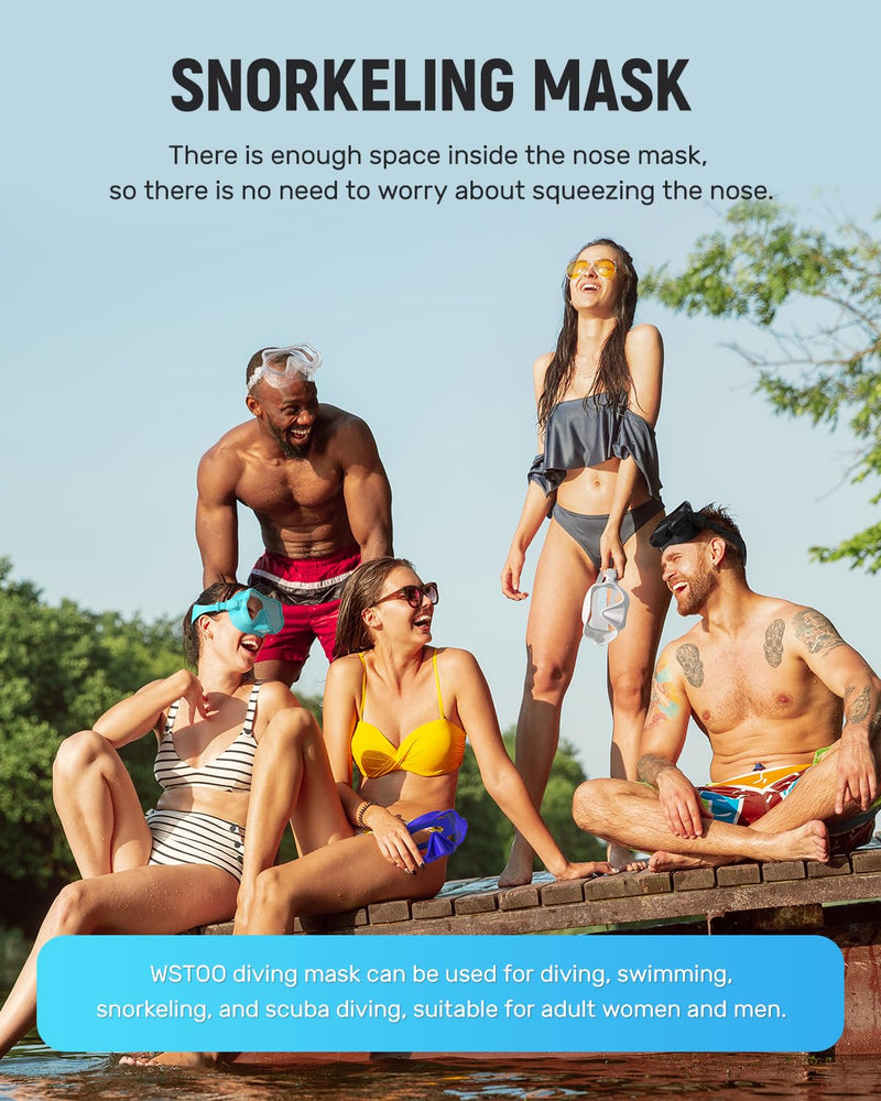 WSTOO Frameless Swim Goggles with Nose Cover for Adults, Panoramic Anti-Glare & Anti-Fog Tempered Glass Lenses, and Perfect Seal Food-Grade Silicone Skirt, Suitable for Snorkelling and Diving 1 Pack Lake Blue - BeesActive Australia