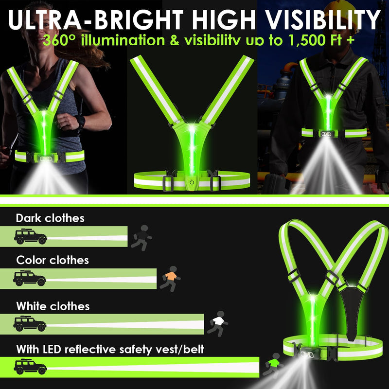 Reflective Running Vest,3 Lights High Visibility Reflective Running Gear,USB Rechargeable Light Up Vest for Walking Running Cycling,Adjustable fits Well for Men Women Kids - BeesActive Australia