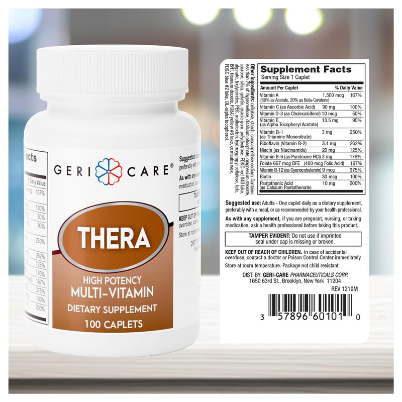GeriCare Thera High Potency Multivitamin Caplets, Blend of Vitamins and Minerals to Ensure Maximum Nutritional Support Antioxidant Protection Supplement, 100 Count (Pack of 1) 100 Count Multivitamin