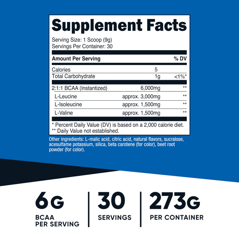 Nutricost BCAA Powder 2:1:1 (Peach Pear, 30 Servings) - Branched Chain Amino Acids