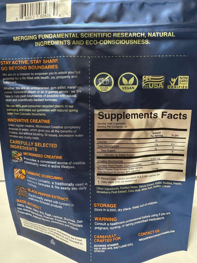 Creatine Monohydrate Gummies 5000 mg, Strawberry Flavor, 120 Sugar-Free Vegan Chews, Creatine Supplement for Daily Routine 120 Count (Pack of 1) Monohydrate - Strawberry - BeesActive Australia