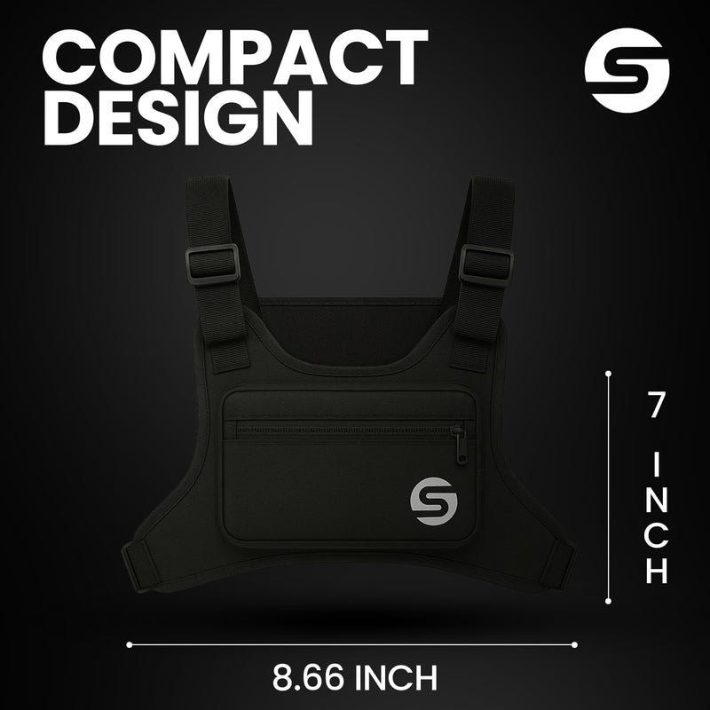 Running Chest Pack for Men Women with Collapsible Water Bottle, Water-Resistant Adjustable Chest Pack with Reflective Back for Cycling, Hiking, Workouts, with Phone Holder and Extra Storage Black