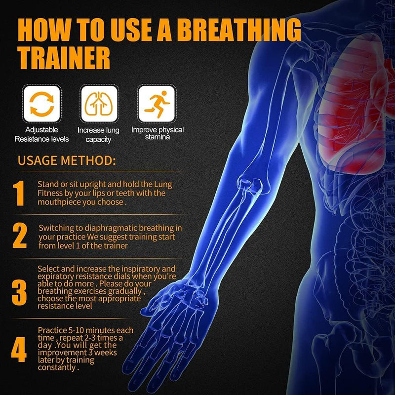 Breathing Exercise Device for Lungs with 5 Resistance Levels & 2 Detachable Mouthpieces | Lung Trainer for Natural Respiratory Therapy | Lung Exerciser Device & Breathing Exercise Device Peak - BeesActive Australia