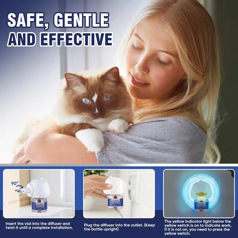 Pheromones Cat Calming Socket for Cat Calming Diffuser Soothing Diffuser Set Cat Anti Stress Calming Agent Fragrance Plug Tasteless (2 plugs + 2 refill packs of 48 ml each) - BeesActive Australia