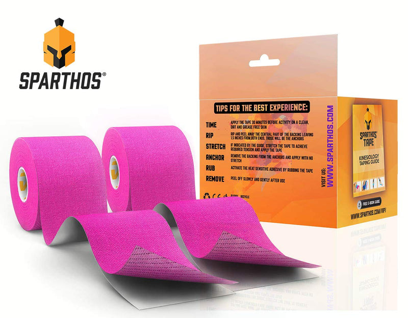 Sparthos Tape Kinesiology Tape (Pack of 2) - Incredible Support for Athletic Sports and Recovery - Free Kinesio Taping Guide! - Wrap Neck Body Pain Skin Strips Rock Medical - Uncut (2X Wild Pink) - BeesActive Australia