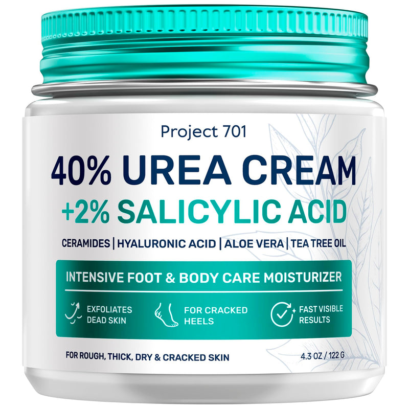 Urea Cream 40 Percent for Feet Maximum Strength, Callus Remover Foot Cream, Dry Cracked Heels Exfoliating Lotion with Salicylic Acid, Ceramides, Tea Tree Oil – Women and Men, 4.3 oz