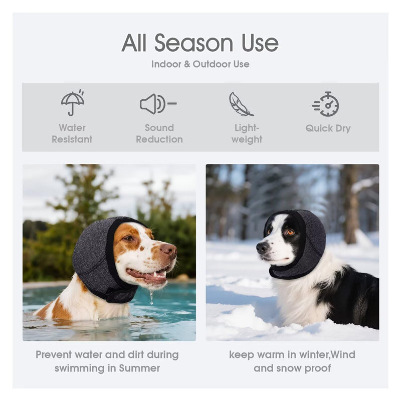 IECOii Dog Calming Hoodie,Waterproof Pet Calming Hood for Swimming Bathing,Anxiety Relief & Noise Protection,Adjustable Dog No Shake Ear Wraps for Firework,Grooming,Thunderstorms,Separation,Grey,S Small(Head Circle:10"-15",Weight:17-39 lb) Grey