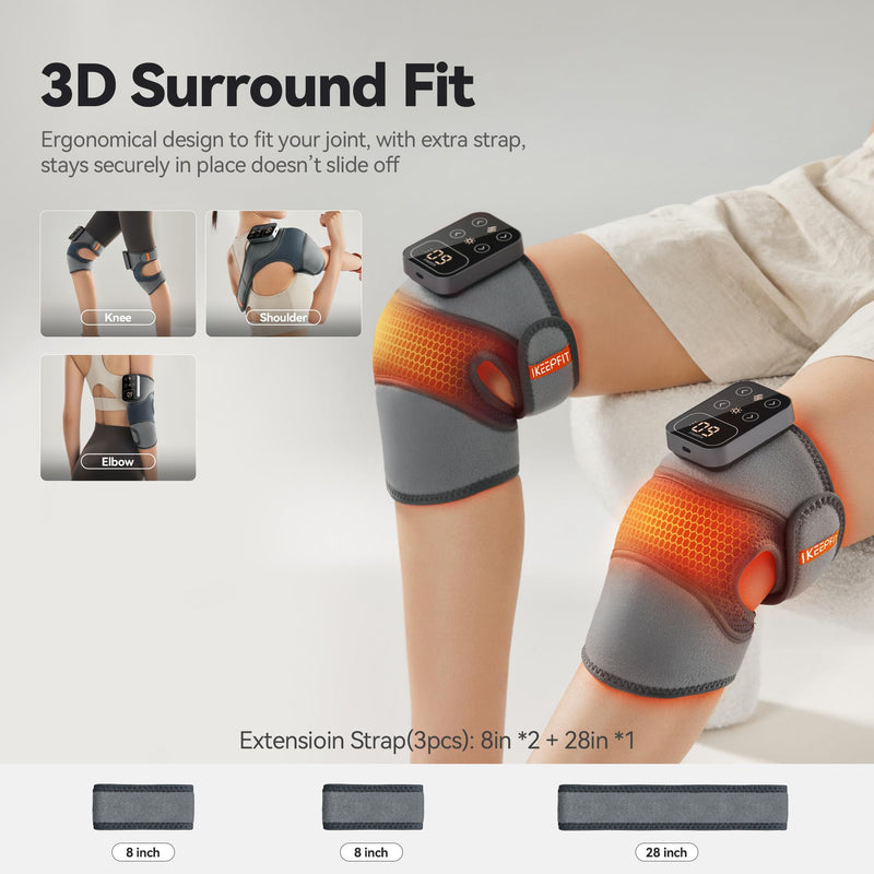 Cordless Knee Massager with Heat Vibration for Pain Relief, MAXwarm 4.0[2026 Upgraded] - Electric Heated Knee Brace with 5 Heat Levels and 3 Massage Mode, Gifts for Men Women (Grey, Single) Grey(single) - BeesActive Australia