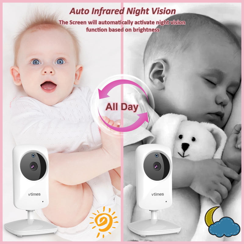 Baby Monitor with Camera and Audio, Video Baby Monitor No WiFi Night Vision, 2.4" Screen Portable Baby Camera VOX Mode Pan-Tilt-Zoom Alarm and 1000ft Range, Ideal for Baby/Elderly/Pet - BeesActive Australia