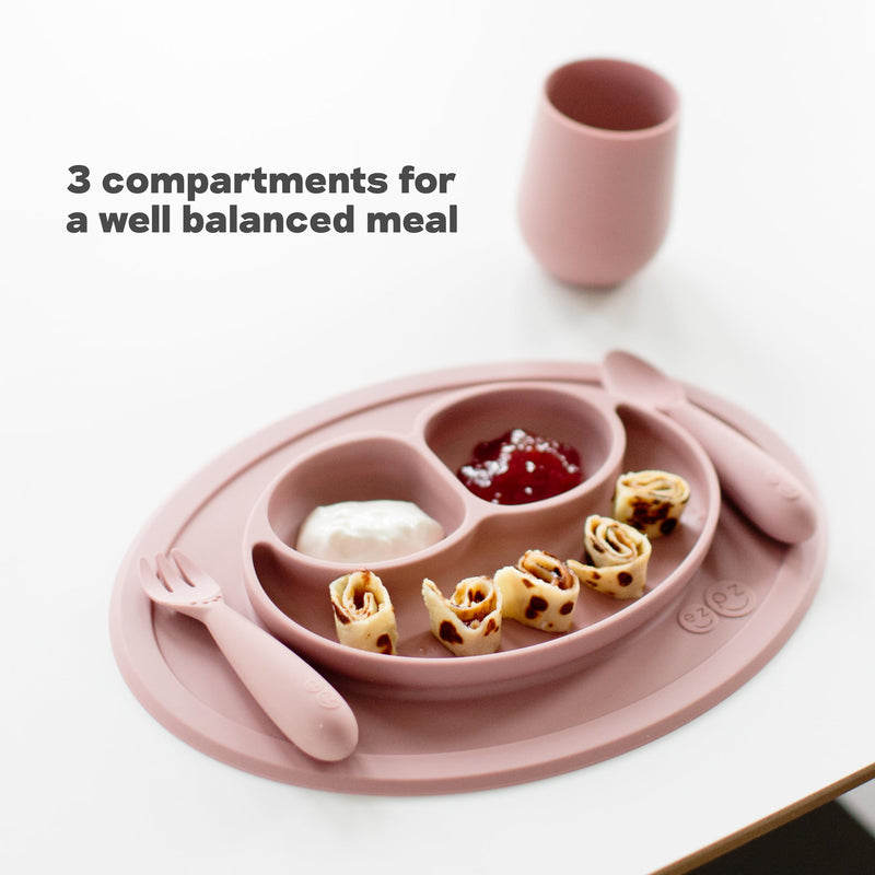ezpz Mini Mat (Sage) - 6 -12 Months+ - 100% Silicone Suction Placemat + Divided Plate with Three Compartments - Supports Baby-Led Weaning - Designed for Highchair, Table, and Travel Sage 12 Months +