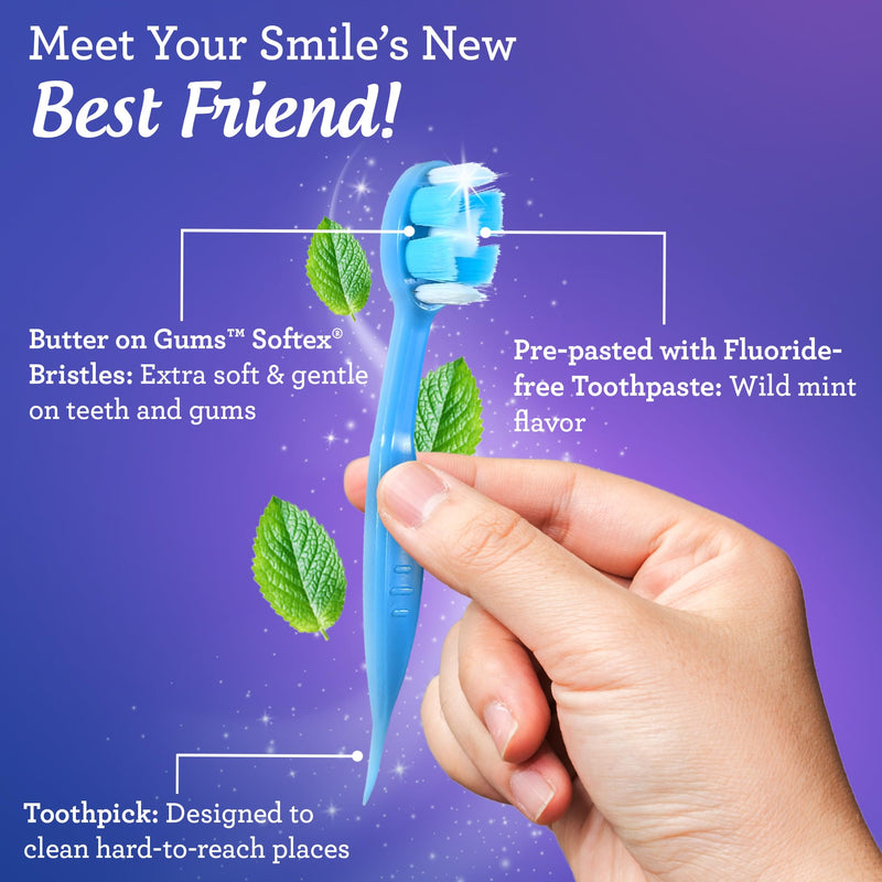 GuruNanda Ready-to-Go Disposable Mini Travel Toothbrushes - Butter on Gums Softex Bristles, Pre-Pasted Toothbrush & Toothpick - Fluoride-Free, No Rinsing Needed, 70 Ct 70 Count (Pack of 1) - BeesActive Australia