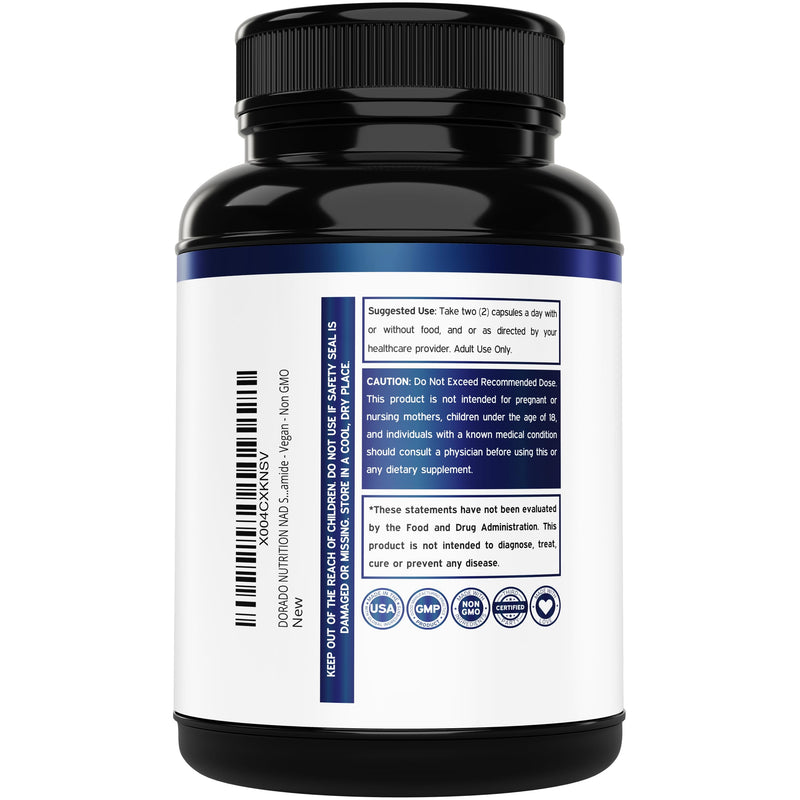 NAD Supplement (500mg of 95% Pure NAD+ Per Serving) NMN Supplement, NAD Nicotinamide Riboside Support (Third Party Tested, Vegan Safe, Non-GMO, No Fillers, & Made in the USA - 30 Vegan Capsules) 30 Count (Pack of 1)