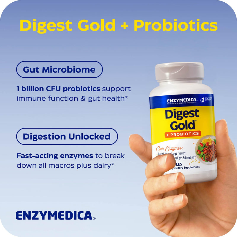 Enzymedica Digest Gold + Probiotics - Helps Gas & Bloating - 90 Caps | Digestive Enzyme Supplement for Women & Men, Enzyme and Probiotic Capsules for Digestion, Gut Health Support, Vegetarian 90 Count (FFP)