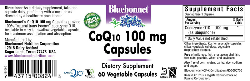 Bluebonnet CoQ-10 Vegetarian Capsules, 100 mg, 60 Count | Vegetarian Kaneka 60 Count (Pack of 1)