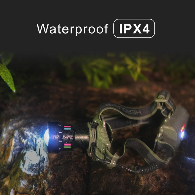 2000 Lumen Rechargeable Headlamp with Wide 180° Adjustment, Zoomable Beam, 4 Light Modes, IPX4 Waterproof Head Light for Camping, Fishing, Running, Cycling, Hiking