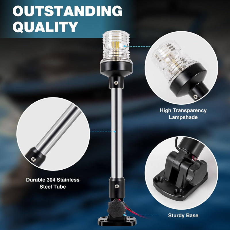 18 Inches Anchor Light Boat Stern Light Waterproof IP67, White Fold Down Marine Navigation Lights for Boats LED for Pontoon, Jon Boat and Bass Boats (12-24V) 18 Inches - BeesActive Australia
