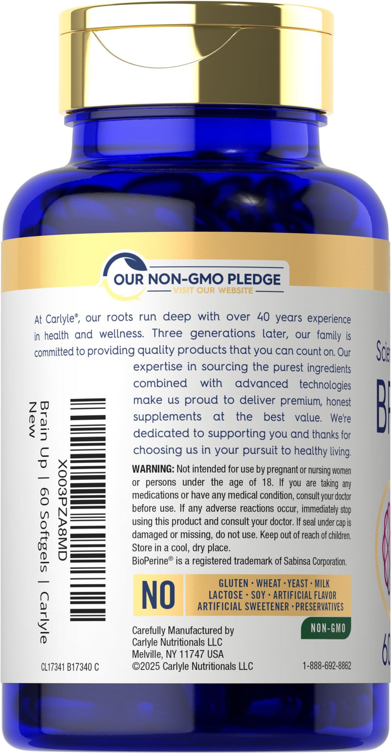 Carlyle Brain Nootropic Supplement | 60 Softgels | with Lion's Mane Mushroom, Bacopa and L-Theanine | Non-GMO, Gluten Free