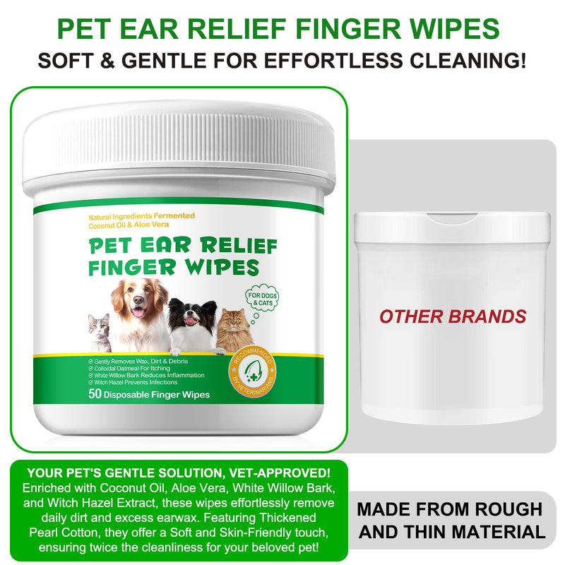TailaiMei Pet Ear Cleaner Wipes, Dog Ear Wipes Finger for Dogs & Cats, Help Stops Head Shaking, Itching & Waxy Ears, Sooth & Deodorize, Relieve Ear Itching, Pet Supplies, 100 Disposable Wipes