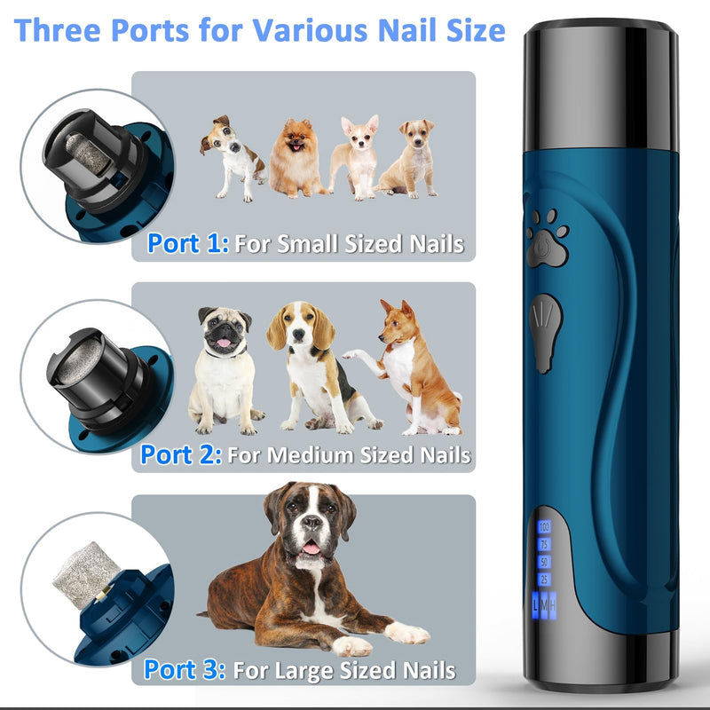 YABIFE Claw Grinder for Dogs, Electric Dog Claw Trimmer, Super Quiet Dog Claw File, Animal Claw Grinder for Small Large Dogs Cats Claw Care & Pet Grooming, 3 Speeds Dark Blue - BeesActive Australia