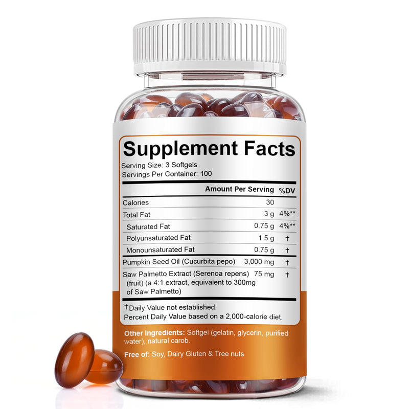 Pumpkin Seed Oil with Saw Palmetto Softgels, 3000mg Per Serving, 300/600 Softgels | Cold-Pressed with Essential Fatty Acids & Phytosterols | Supports Hair, Urinary, Bladder & Prostate Health | Non-GMO - BeesActive Australia