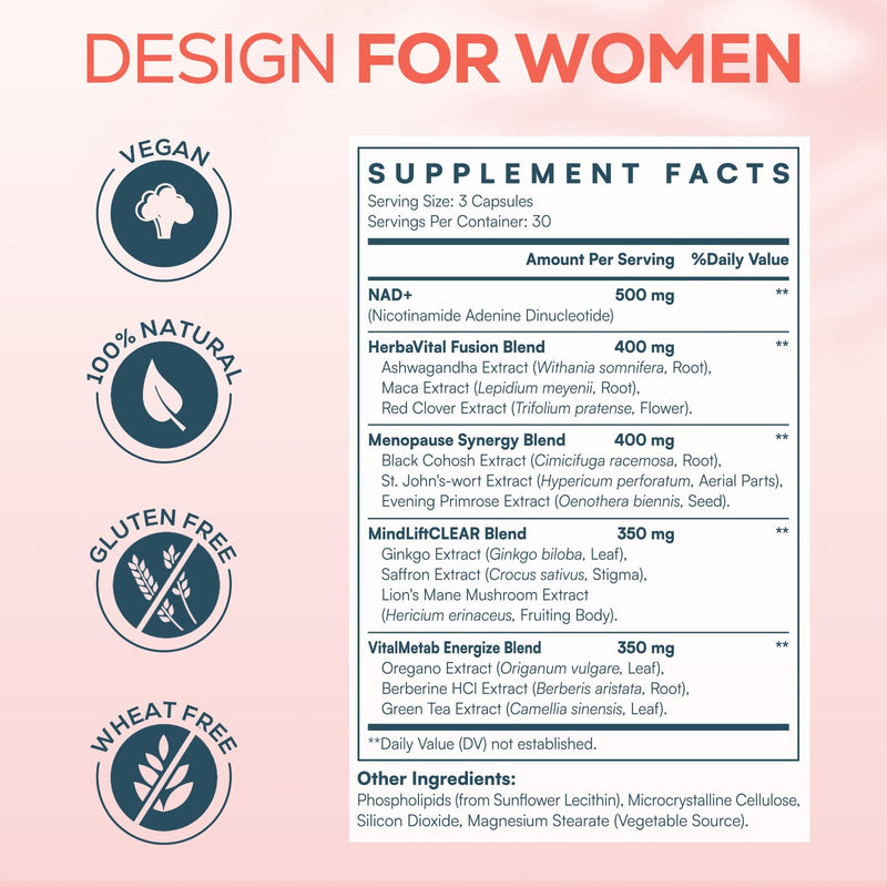 NAD for Women, NMN Alternative, Female Liposomal NAD+, 90 Capsules | Women Focused Formula, Cellular Wellness Support*, Liposomal Delivery System, Antioxidant & Cognitive Function, Vegan 90 Count (Pack of 1)