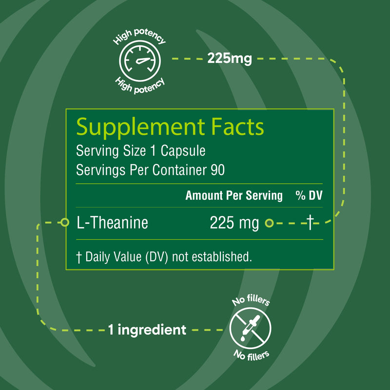 Organika L-Theanine Supplement 8 oz - 90 Capsules: 90 Day Supply of Clean Bioavailable L Theanine for Relaxation, Balance, and Calm - Easy-to-Swallow Single Capsule Servings Unflavored