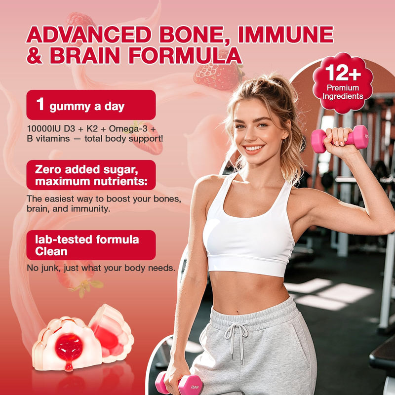 Vitamin D3 K2 Gummies - Vitamin D3 10000 IU & K2 (MK-7) 200 mcg - Vegan K2 D3 Vitamin Supplement w/Magnesium - Supports Bones, Muscle, Calcium Absorption, and Immune Health | 120 Count, Sugar Free