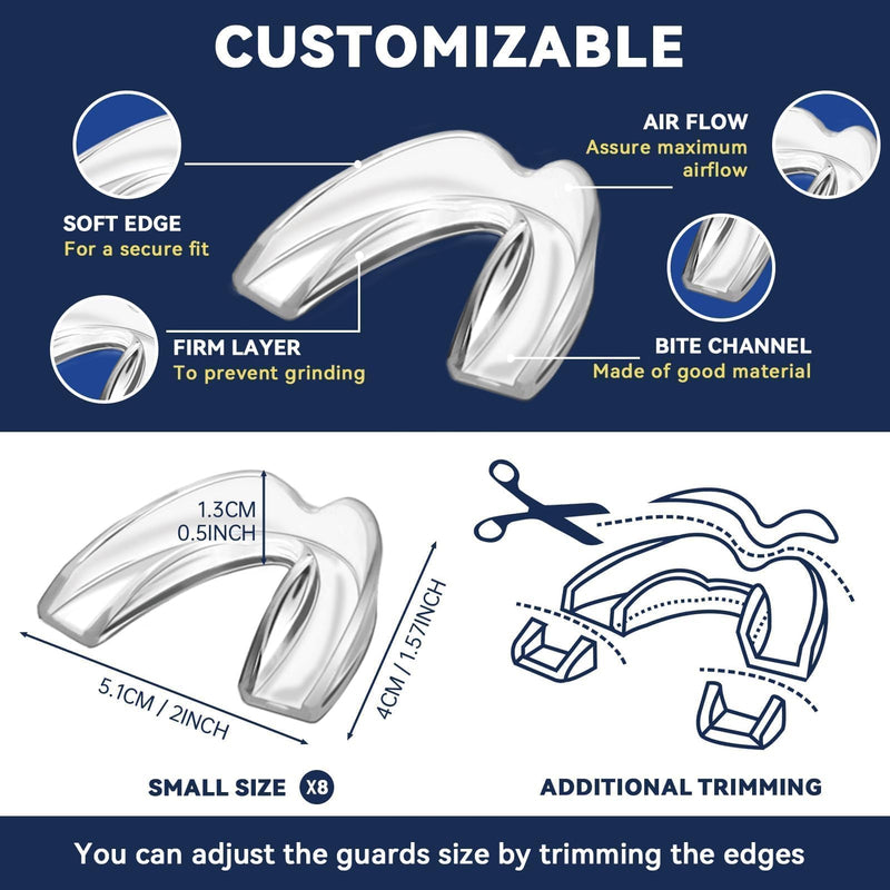 Kids Mouth Guard for Teeth Grinding,Pack of 8, Comfortable Custom Dental Guard for Kids,Moldable Night Guards for Clenching Teeth,Stops Bruxism, Tmj, Teeth Whitening Tray & Sports, Clear
