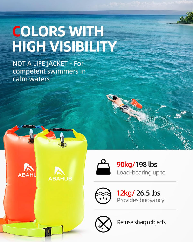 Abahub Swim Bubble Safety Tow Float Achieve Be Bright, Be Seen, Be Safer for Open Water Swimmers and Triathletes During Outdoor Swimming High Visibility Buoy Orangegreen 15L - BeesActive Australia