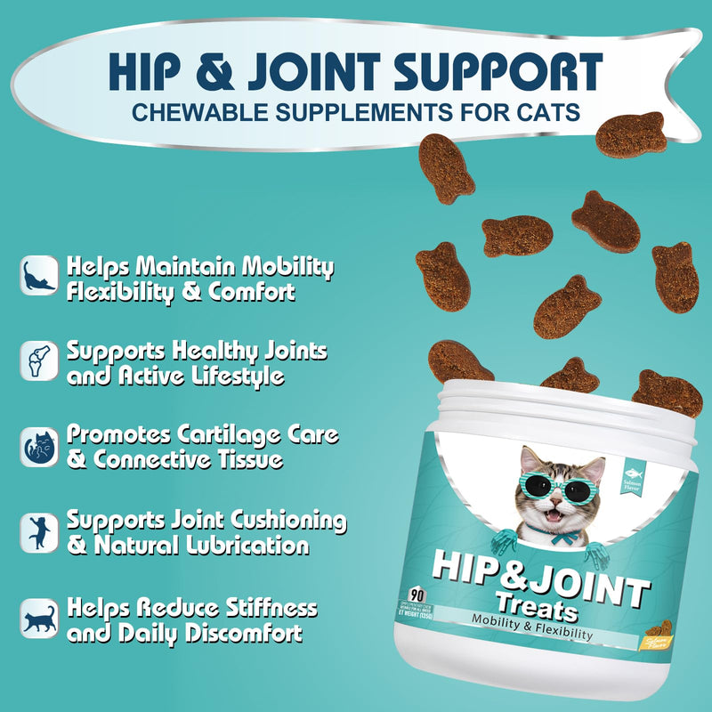 Bailey & Buddies Hip and Joint Supplement for Cats, 90 Soft Chews with Glucosamine, Chondroitin, MSM and Green-Lipped Mussel, Joint Support for Senior Cats and All Breeds - Salmon Flavor