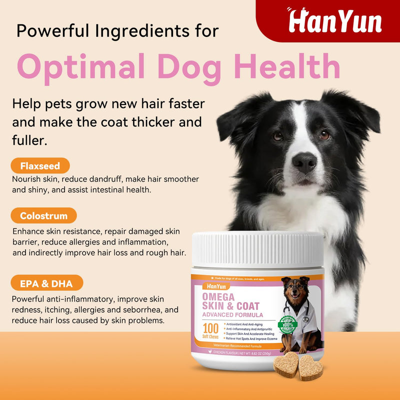 BSLVWG Omega 3 Skin and Coat Supplement for Dogs,100 Chews Fish Oil for Dogs Chews - Allergy and Itch Relief - Anti Shedding Supplement - Dry Skin Treatment - Salmon Oil