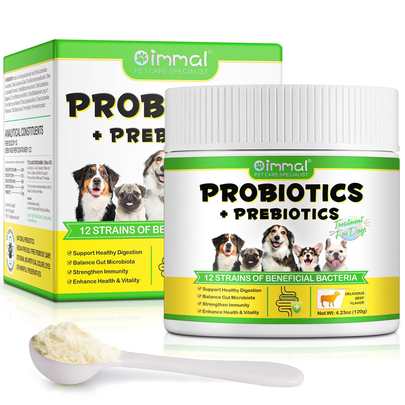 Probiotic Powder for Dogs with Prebiotics, 12 Strains & 5 Billion CFU per Serving, Digestive Support for Dogs, All-Natural Formula for Gut Health & Vitality (1 Pot, 120g) 120g（4.23oz)