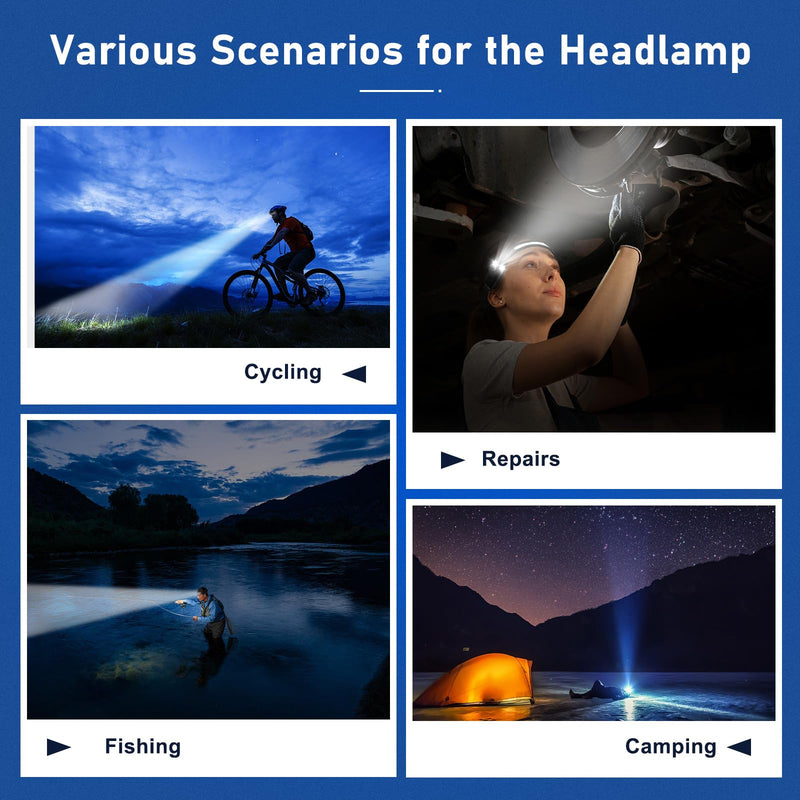 Rechargeable LED Headlamp 3-Pack (New Model 2026), 500 Lumens, 230° Wide Beam, USB-C — Rotating & Pivoting Lamp Head; Lightweight, Hard-Hat Ready for Camping, Running, Fishing & Repairs Black