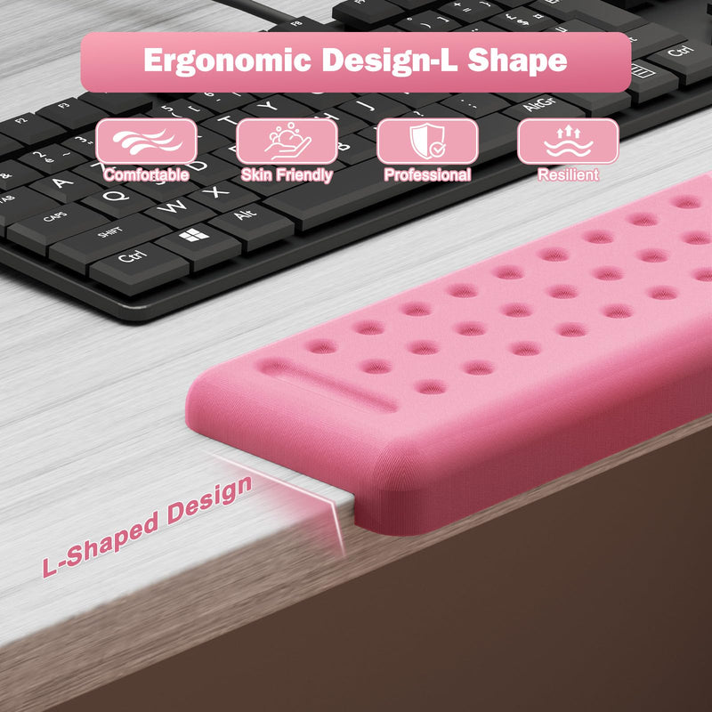 Leolee L-Shaped Desk Long Wrist Rest Elbow 60CM, Pink Memory Foam Arm Rest for Desk with Non-Slip Base, Ergonomic Desk Edge Cushion, Wrist Support for Computer Keyboard, Typing, Office, Home Pink-60cm-1pcs
