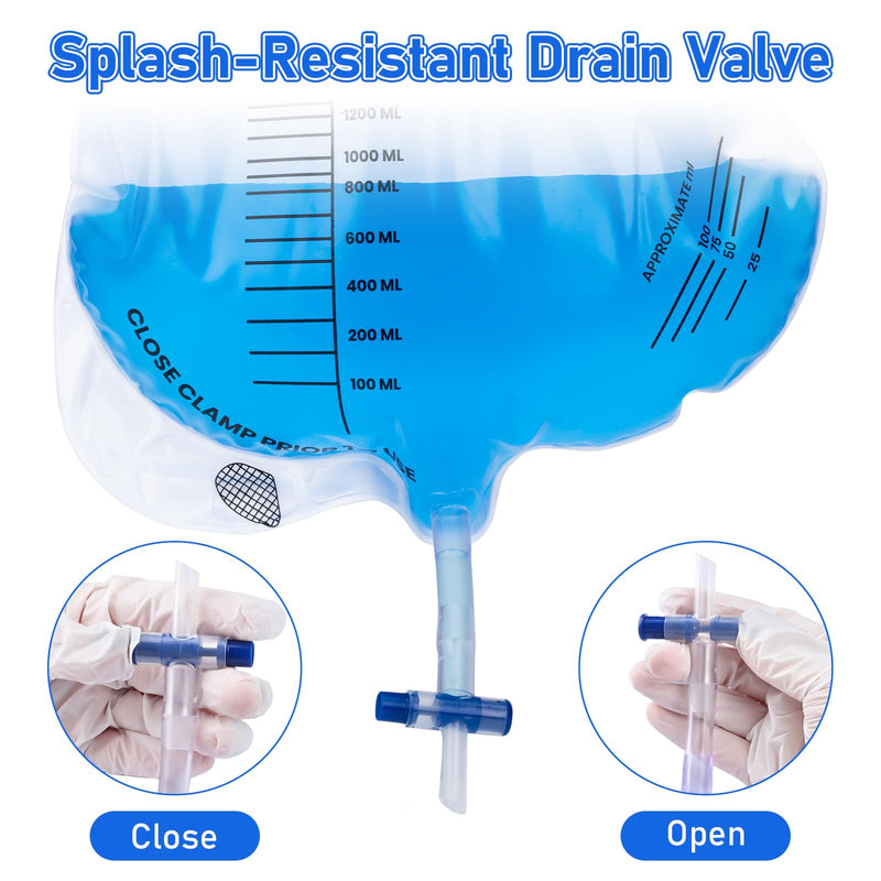 3 Pack 2000ml Sterile Urinary Drainage Bags with Anti-Reflux Chamber, Urine Bag with 48" Drainage Tube for Men and Women, Overnight Bedside Disposable 3 Pack 2000ML